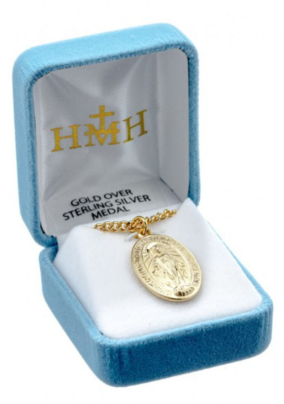 16kt Gold over Sterling Silver Miraculous Medal, 7/8"  With your choice of chain, #104481