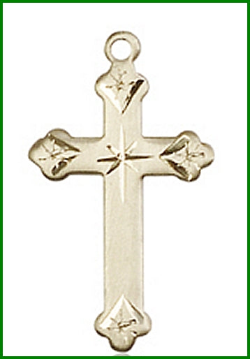 3/4" Engraved Cross, Solid 18kt Gold, Free Chain, # 45373