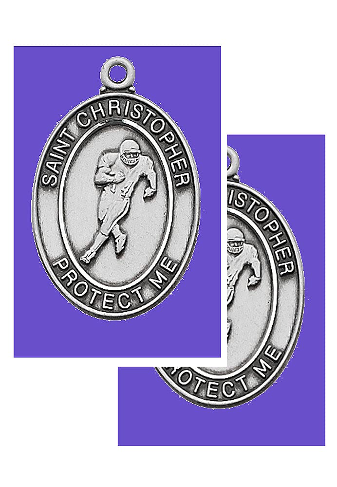 Boys Football Pewter Medal with Laminated Holy Card and 24" Chain, 2-Count Value Pack. # 21386