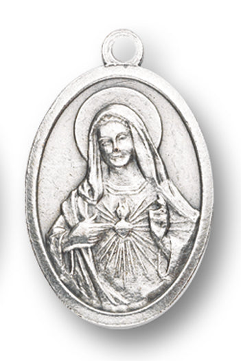 Immaculate Heart of Mary Silver Oxidized Medal, 1" overall, # 1156