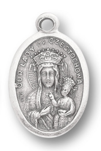 Our Lady of Czestochowa Silver Oxidized Medal, 1" overall, # 1147
