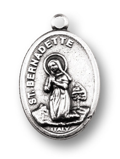 St. Bernadette Silver Oxidized Medal, 1" overall, # 1012