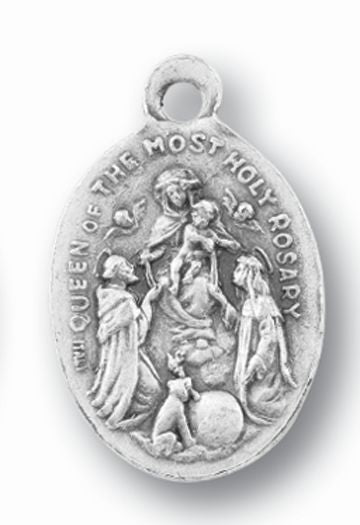 Our Lady of the Rosary/St. Dominic de Guzman Silver Oxidized Medal, 1" overall, # 1045