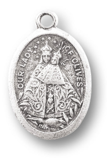 Our Lady of Olives Silver Oxidized Medal, 1" overall, # 1165