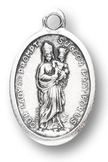 Our Lady of Prompt Succor Silver Oxidized Medal, 1" overall, # 1180