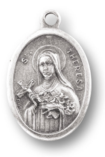 St. Therese Lisieux Silver Oxidized Medal, 1" overall, # 1033