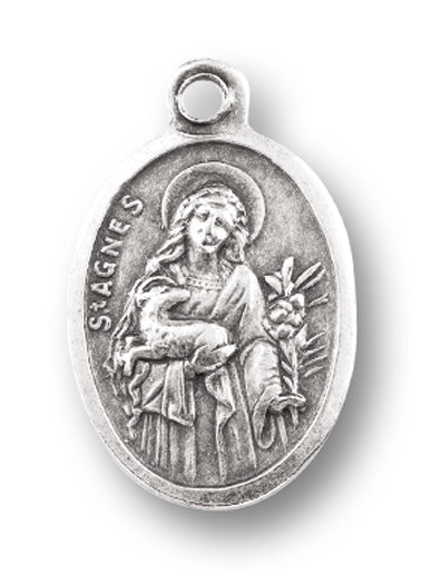 St. Agnes Silver Oxidized Medal, 1" overall, # 1007