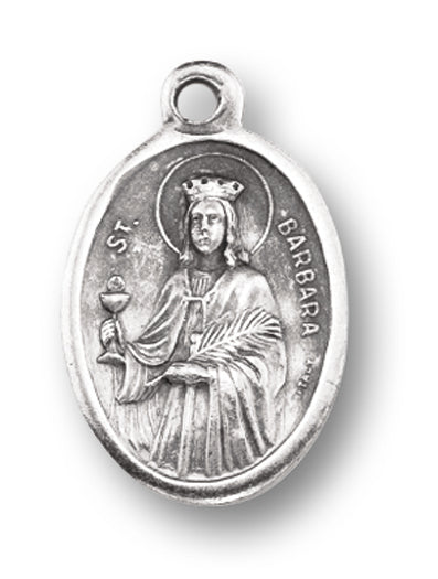 St. Barbara Silver Oxidized Medal, 1" overall, # 1010