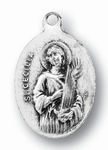 St. Cecilia Silver Oxidized Medal, 1" overall, # 1017