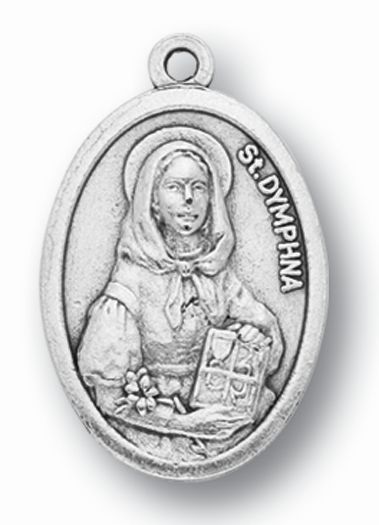 St. Dymphna Silver Oxidized Medal, 1" overall, # 1019