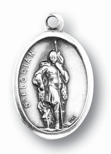 St. Florian Silver Oxidized Medal, 1" overall, # 1047