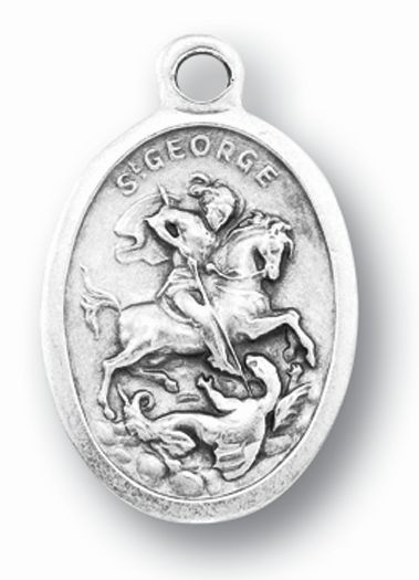 St. George Silver Oxidized Medal, 1" overall, # 1056