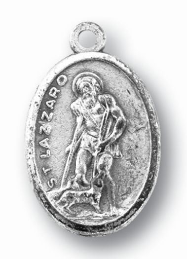 St. Lazarus Silver Oxidized Medal, 1" overall, # 1081