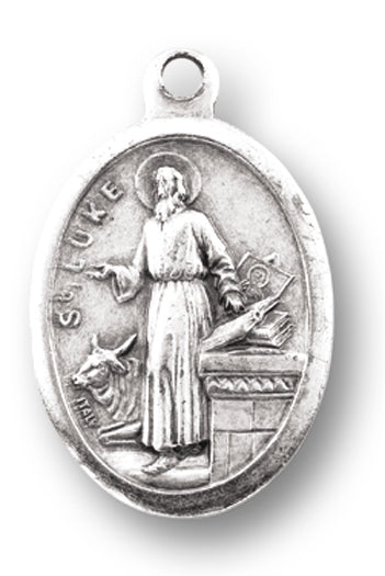 St. Luke Silver Oxidized Medal, 1" overall, # 1083