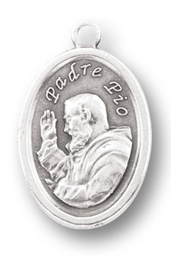 St. Padre Pio Silver Oxidized Medal, 1" overall, # 1088