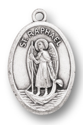 St. Raphael Silver Oxidized Medal, 1" overall, # 1095