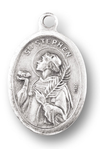 St. Stephen Silver Oxidized Medal, 1" overall, # 1111