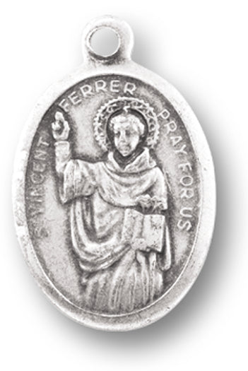 St. Vincent Ferrer Silver Oxidized Medal, 1" overall, # 1117