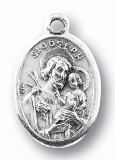 St. Joseph & Child Silver Oxidized Medal, 1" overall, # 1068