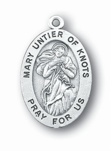Our Lady Untier of Knots Silver Oxidized Medal, 25-Count Pack 1" overall, # 1187