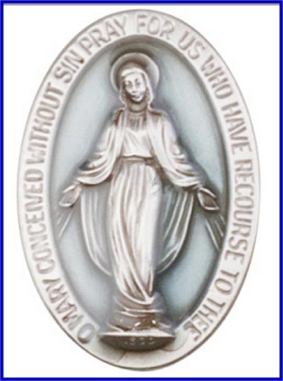 Visor Clip, Silver Oxide Finish, Miraculous Medal, Blue Enamel, 1-1/2" tall, # 11347