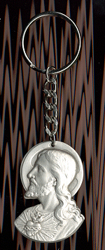 Keychain, Silver Oxide Finish, Sacred Heart, 2", # 11413
