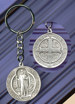 Keychain, Silver Oxide, St. Benedict, 1-5/8", # 4864
