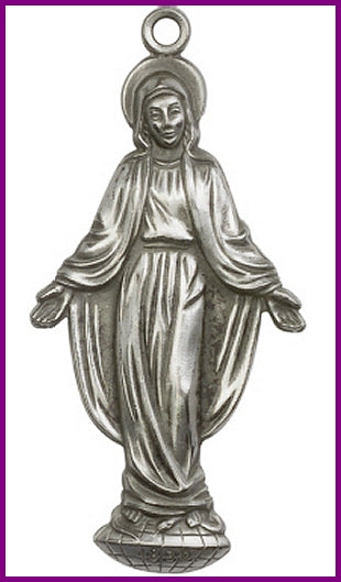 Keychain, Silver Oxide, O.L. Miraculous Medal, 2-1/4", # 11418