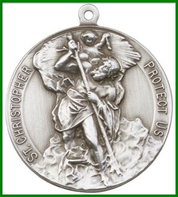 Keychain, Silver Oxide Finish, St. Christopher, 1-1/2" dia., # 11420