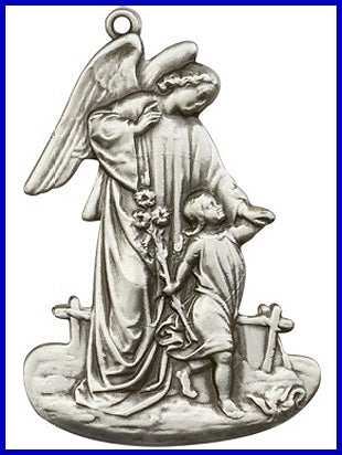 Keychain, Silver Oxide, Guardian Angel, 2", # 11429