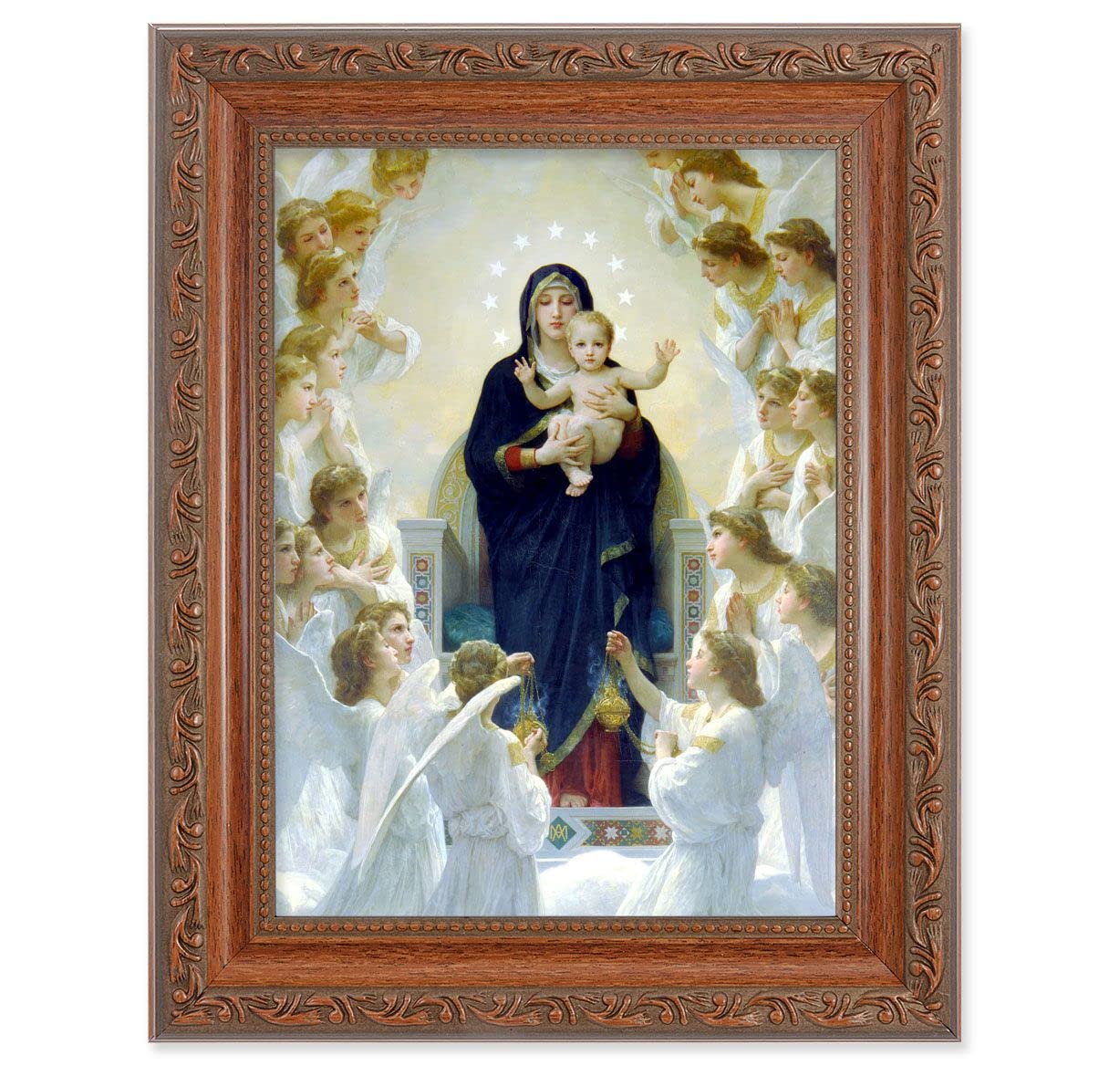 Bouguereau: Queen of Angels Picture, 8-1/4"x10-1/4 Mahogany Finish with Acanthus Leaf Detail Under Glass # 27821