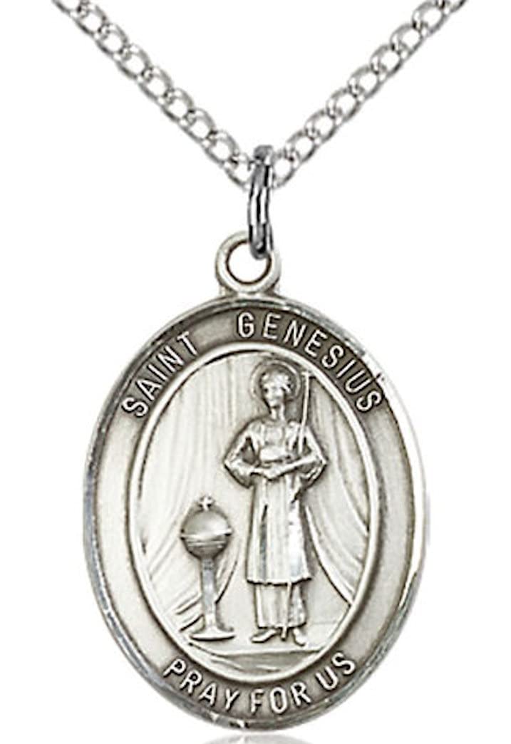St. Genesius of Rome Medal in Fine Pewter, 3/4" tall, Your Choice of Chain # 17046