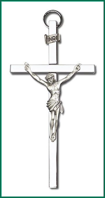 4" Crucifix, Silver Figure on Nickel Plated Cross, # 1198