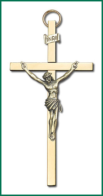 4" Crucifix, Gold Figure on Polished Brass Cross, # 1201