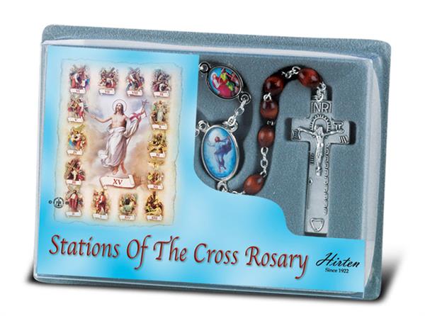 Stations of the Cross Specialty Italian Rosary, Brown Wood Beads, # 1226