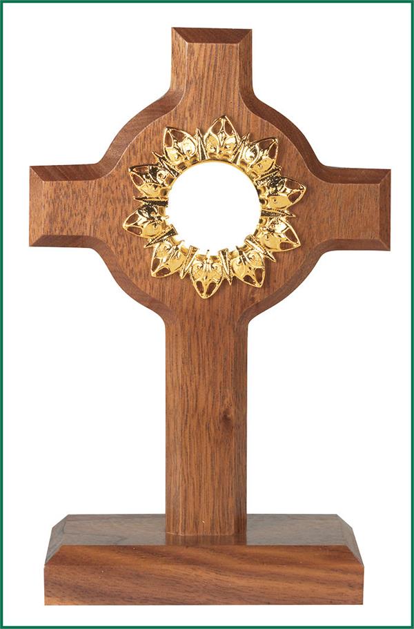 7.5" Walnut Wood Reliquary with Gold Plated Insert, # 1274