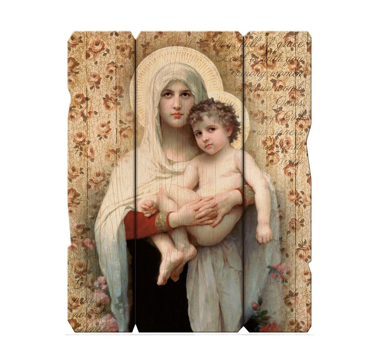 Madonna and Child Vintage Wooden Wall Plaque, 11-1/4"x14", # 1496