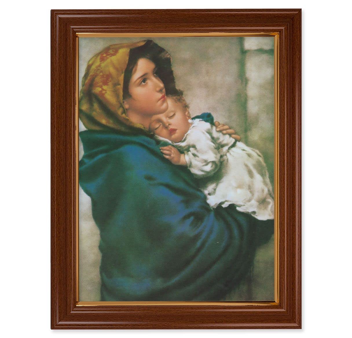 Madonna of The Streets Picture, 15-1/2"x19-1/2 Walnut Finish Frame with Thin Gold Lip, Textured Italian Print # 22233