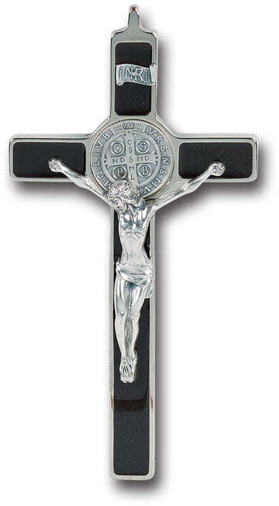 7-3/4" Black Enameled Saint Benedict Crucifix with Silver Oxidized Corpus # 1353