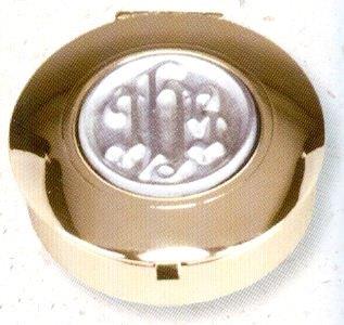 Gold Plated Pyx, Pewter IHS Emblem 1.5"x1/2" deep, # 1398