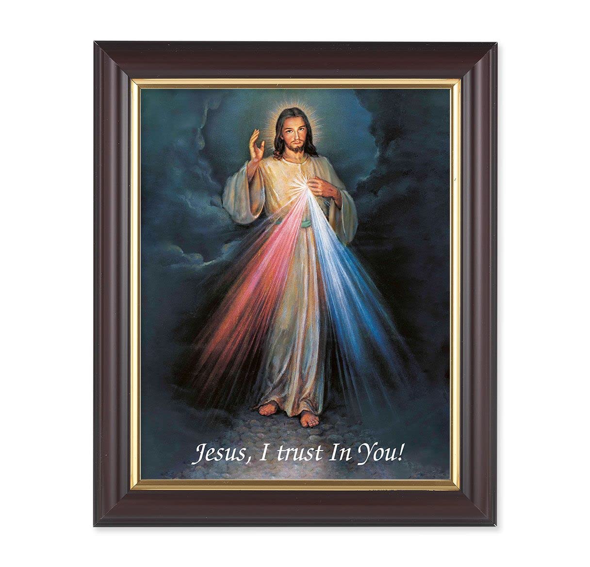 Divine Mercy, 10"x12", Classic Fluted Walnut Finished Frame, Italian Print Under Glass # 26174