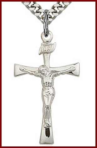 1-1/8" Sterling Silver Crucifix, Your Choice of Chain, # 14826