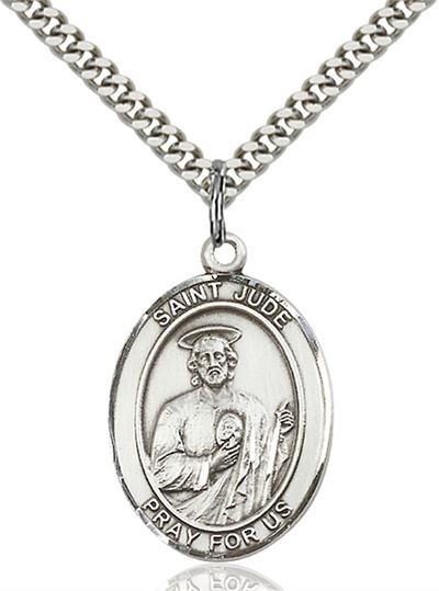 1"x3/4" Sterling Silver St. Jude Thaddeus Medal, Your Choice of Chain, # 14985
