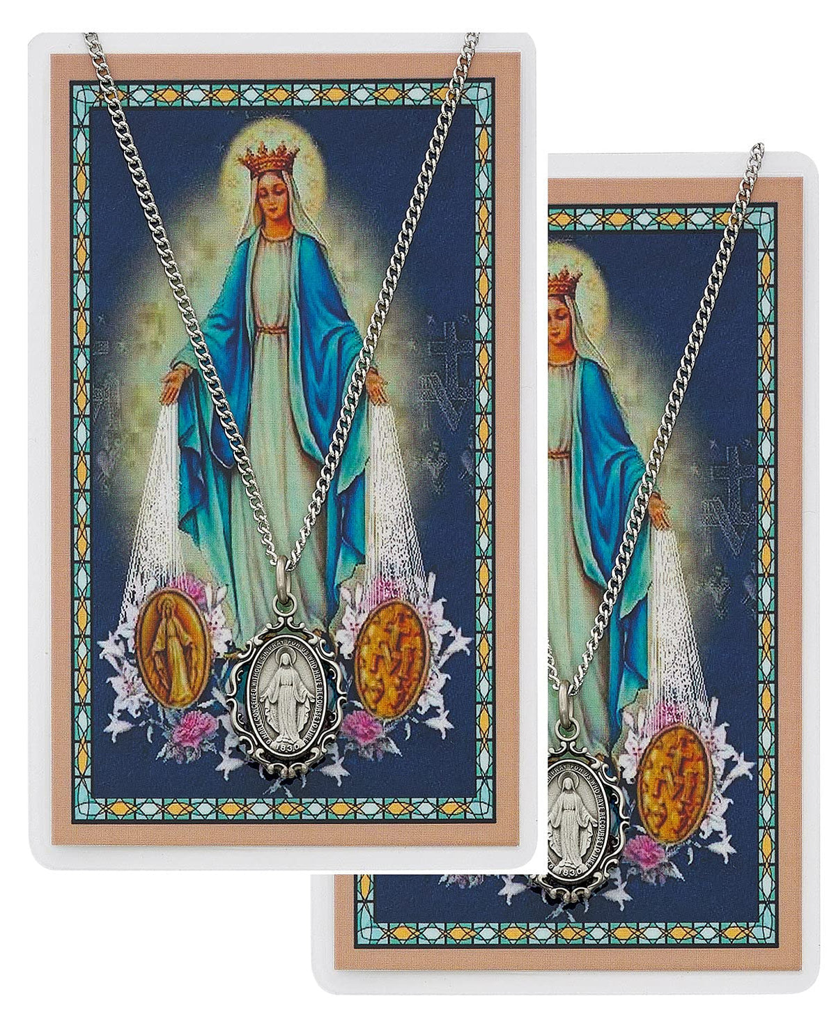 Miraculous Medal in Pewter with Laminated Holy Card, 18" Chain, 2-Count Value Pack. # 21375