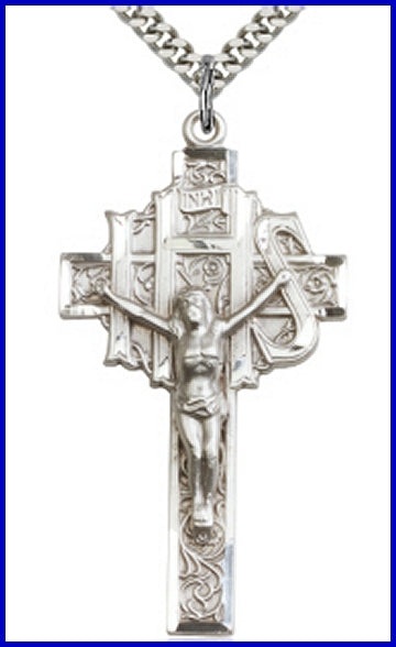 IHS Cross, 1-7/8" Sterling Silver, Your Choice of Chain, # 15002