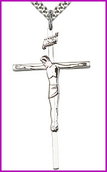 1-7/8" Sterling Silver Crucifix, Your Choice of Chain, # 15011