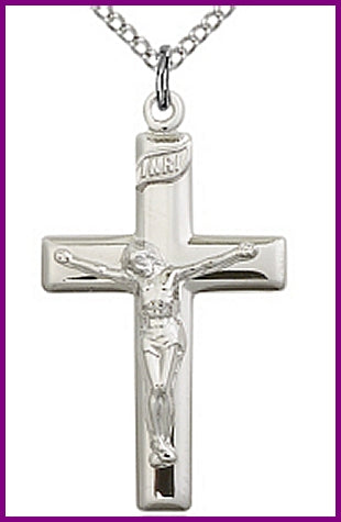 1-1/8" Sterling Silver Crucifix, Your Choice of Chain, # 15019