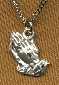 1/2" tall Praying Hands in Sterling Silver, your choice of Chain, # 15027