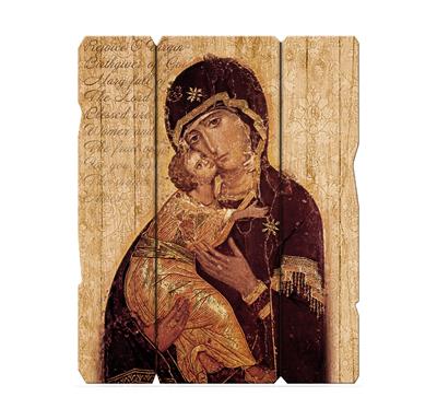 Our Lady of Vladimir Vintage Wooden Wall Plaque, 11-1/4"x14", # 1503