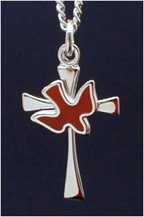 7/8" Red Enamel & Sterling Holy Spirit Necklace, Your Choice of Chain # 15145